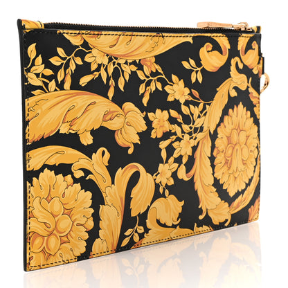 Versace Vitello Baroque Print Wristlet Pouch Black Gold 3 of 6