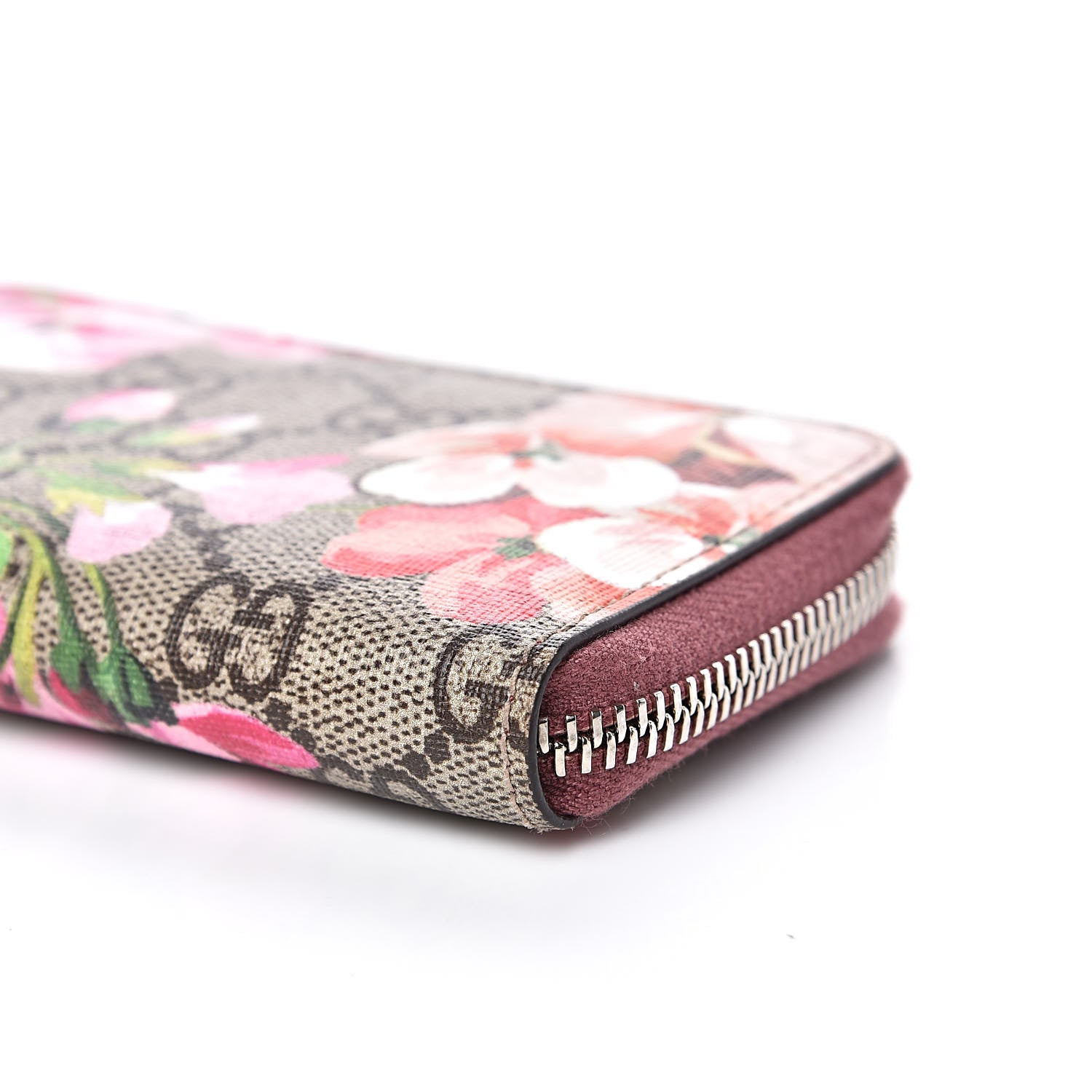 Gucci GG Supreme Monogram Blooms Zip Around Card Case Wallet Beige Multicolor Dry Rose 8 of 8