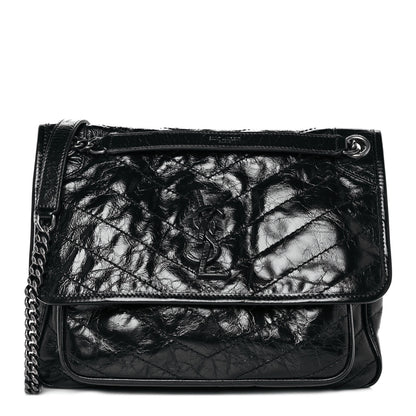 Saint Laurent Crinkled Calfskin Matelasse Monogram Medium Niki Chain Satchel Black 1 of 9