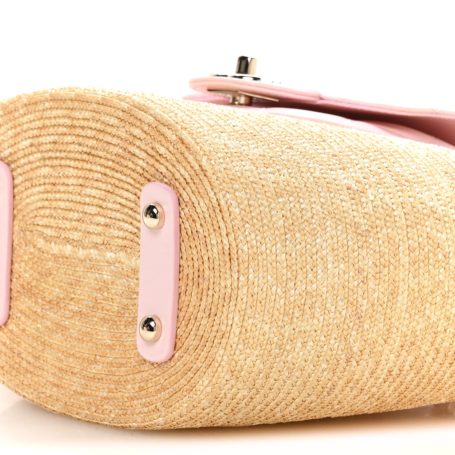 Chanel Raffia Braided Lambskin Small Wicker Tote Beige Light Pink 11 of 12
