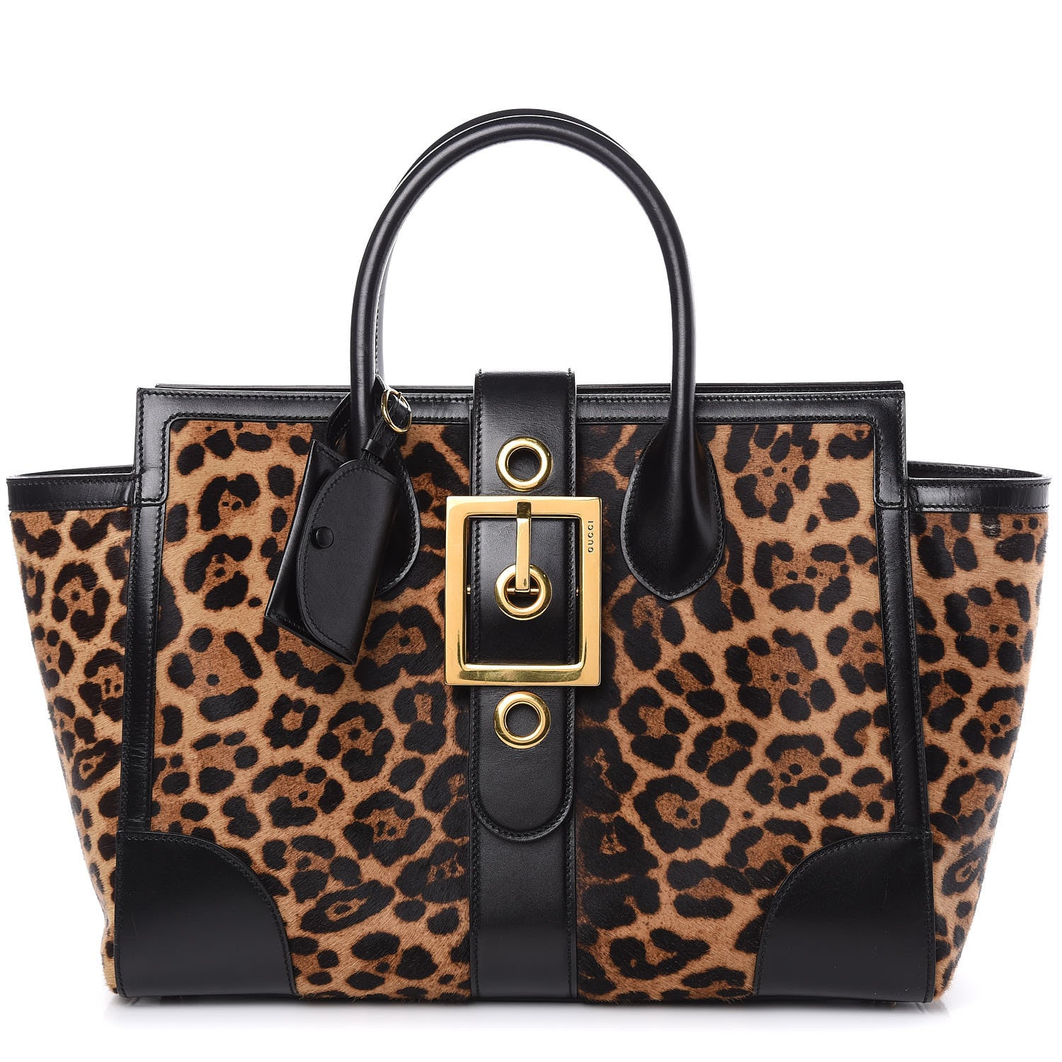 Gucci Pony Hair Jaguar Print Medium Lady Buckle Top Handle Bag Black 1 of 18