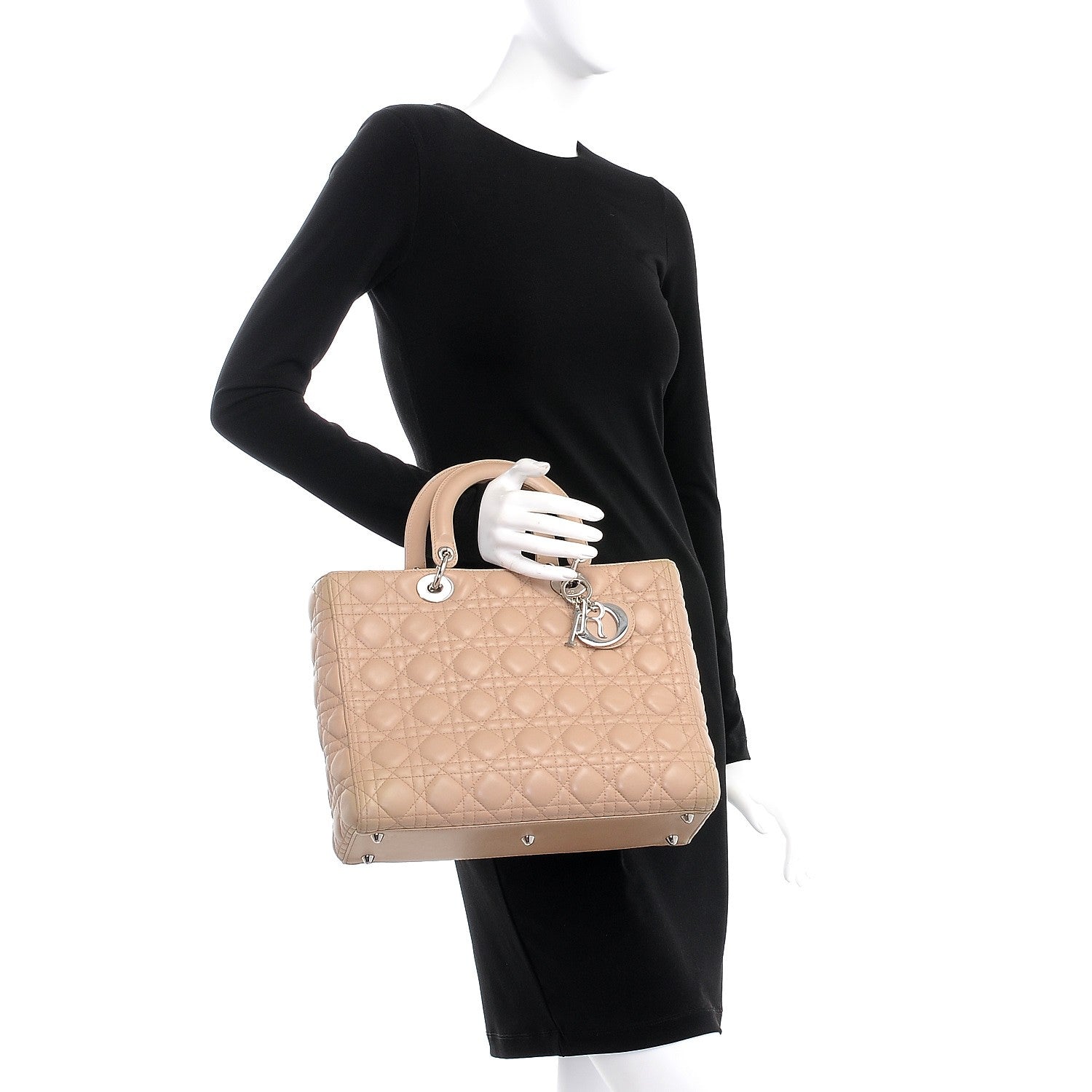 Christian Dior Lambskin Cannage Large Lady Dior Beige 3 of 9
