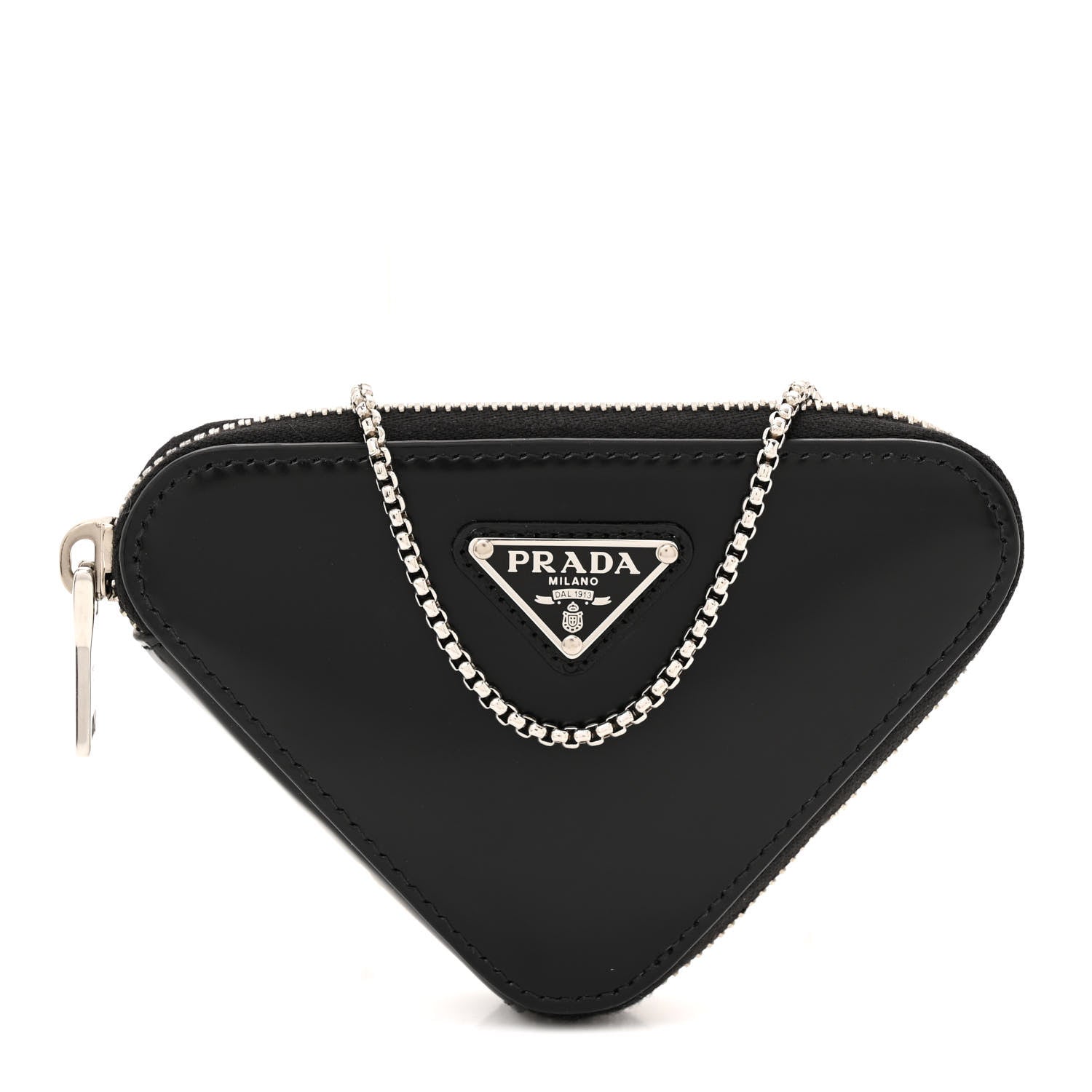 Prada Spazzolato Mini Triangle Chain Crossbody Pouch Black 1 of 12