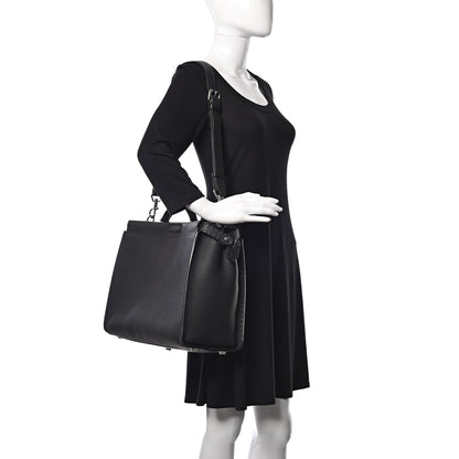 Fendi Cuoio Romano Selleria Bi-Color Large Mens Peekaboo Iconic Essential Satchel Lavagna Black 2 of 13