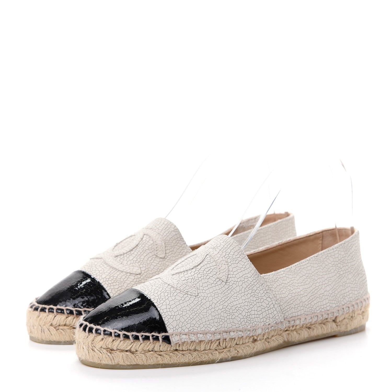 Chanel Crackled Calfskin Espadrilles 40 Beige Black 3 of 10
