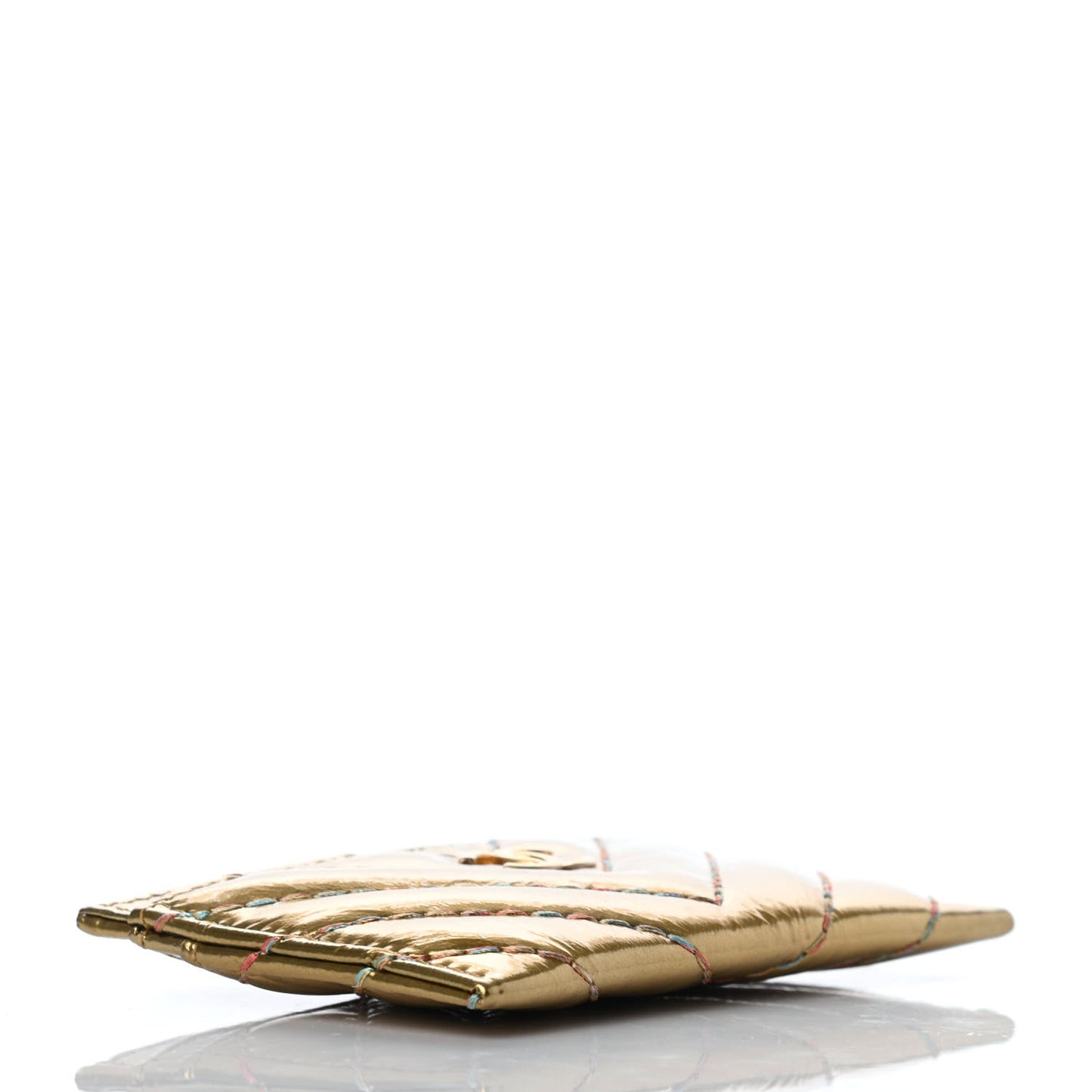 Metallic Calfskin Chevron Quilted Card Holder Gold