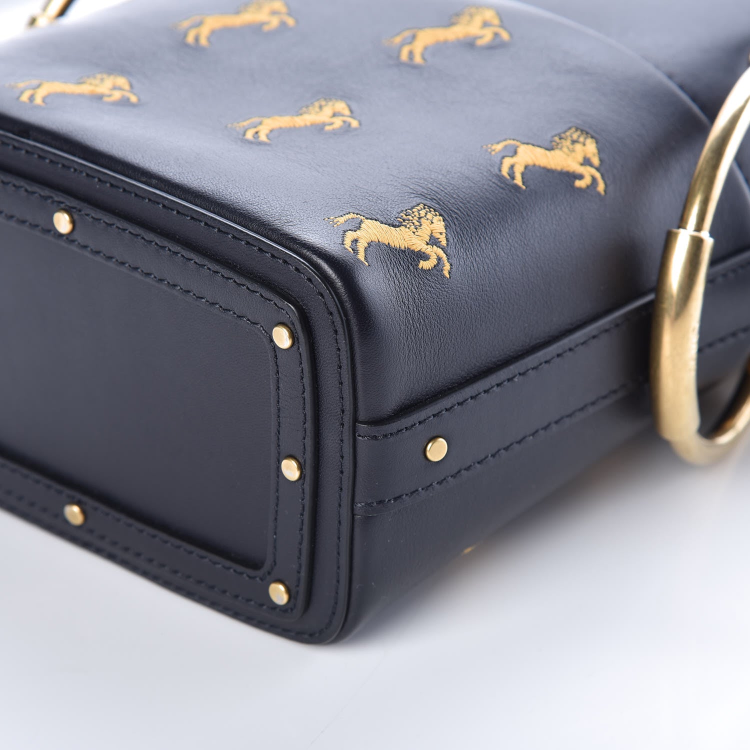 Chloe Smooth Calfskin Little Horses Embroidered Mini Roy Bucket Bag Full Blue 6 of 9