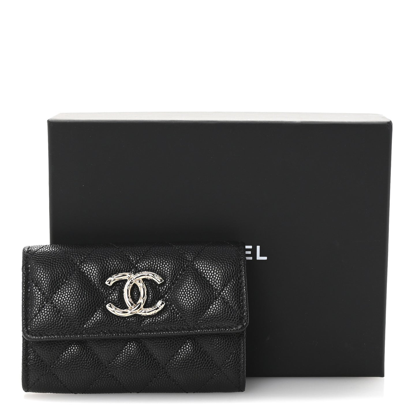 Caviar Quilted CC Flap Card Holder Black