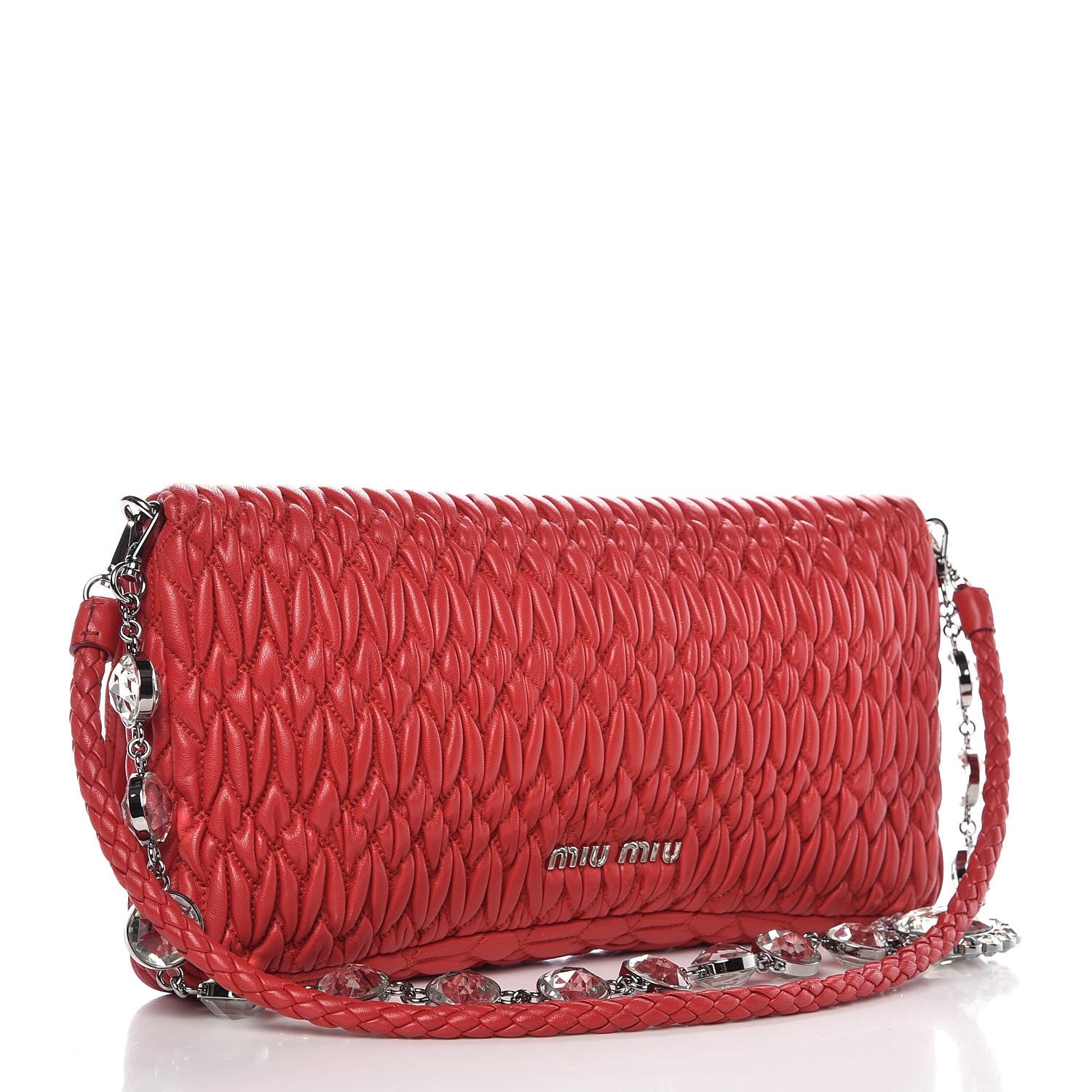 Miu Miu Nappa Matelasse Crystal Pochette Clutch Rosso 4 of 9