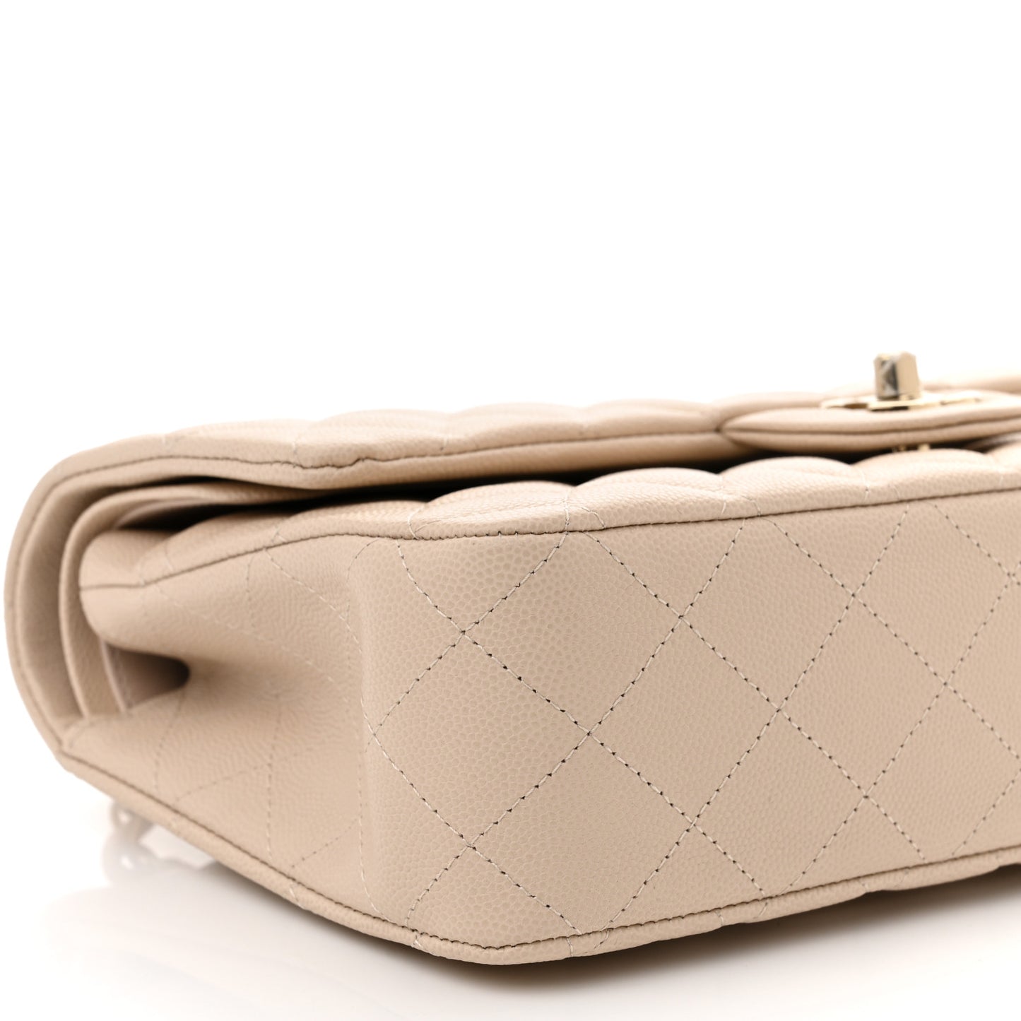 Caviar Quilted Medium Double Flap Light Beige