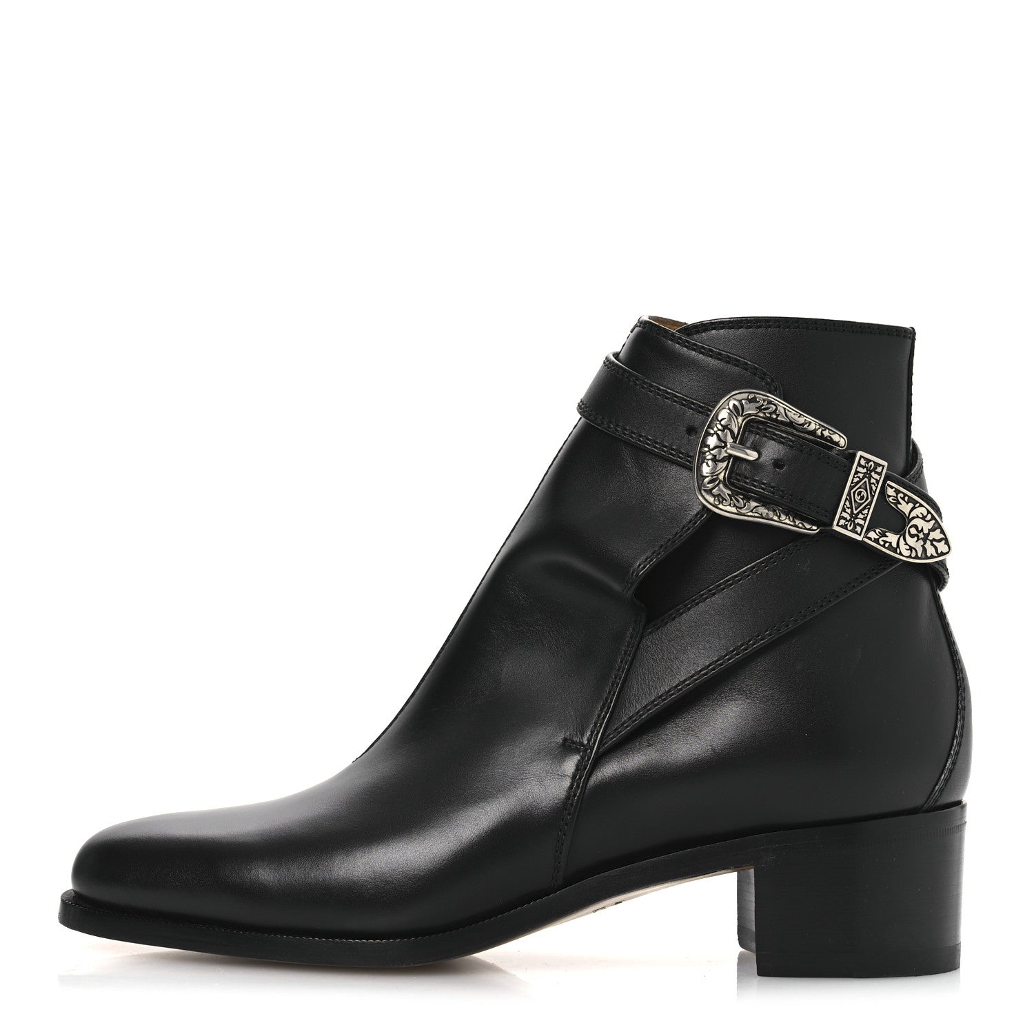 Gucci Calfskin Jakarta Buckle Boots 8 Black 1 of 11