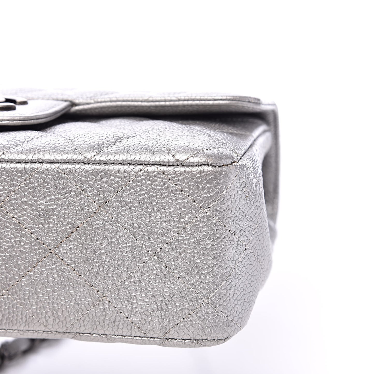 Metallic Caviar Quilted Mini Rectangular Flap Silver