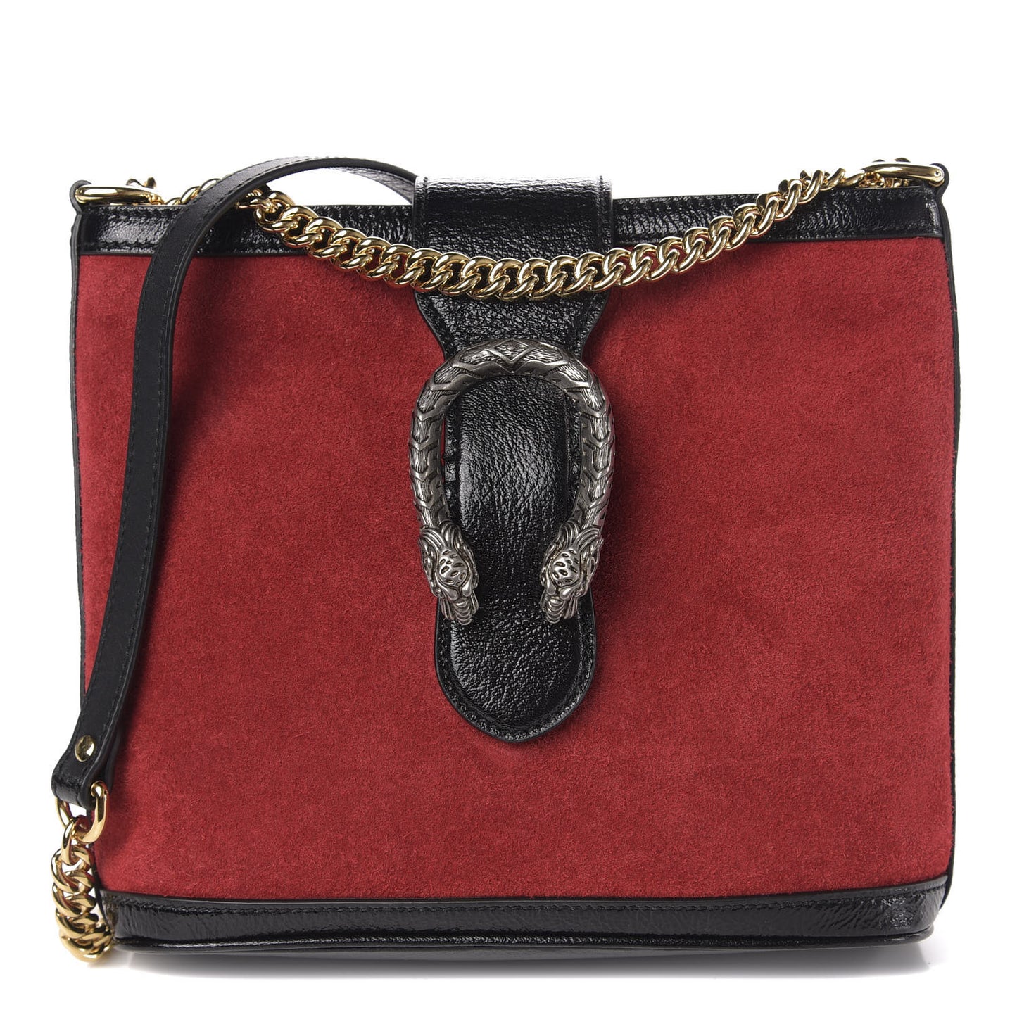 Suede Patent Medium Dionysus Bucket Bag Red
