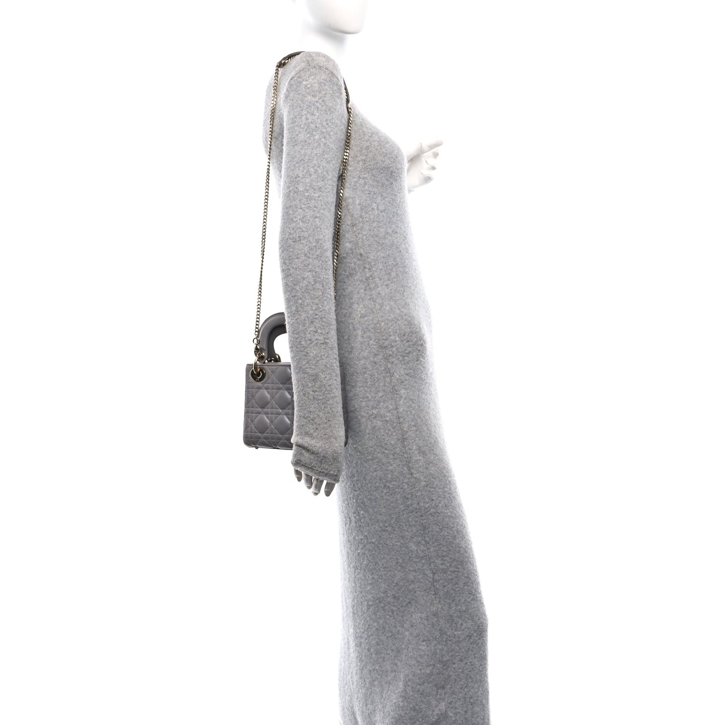 Metallic Lambskin Cannage Mini Lady Dior Grey