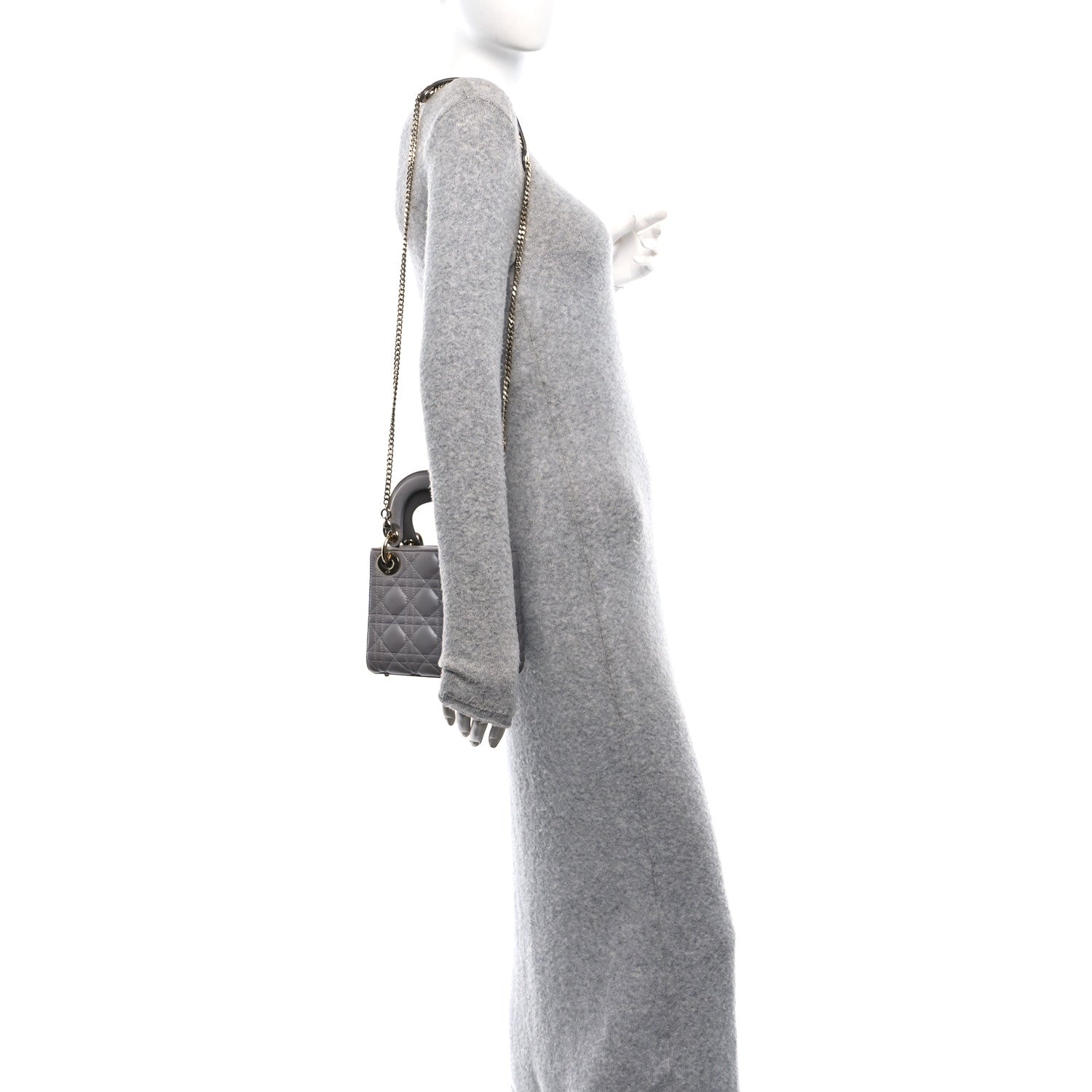 Christian Dior Metallic Lambskin Cannage Mini Lady Dior Grey 2 of 12