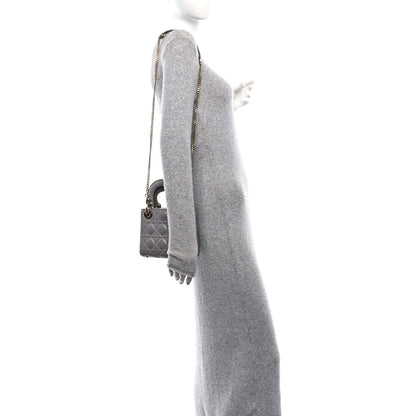 Christian Dior Metallic Lambskin Cannage Mini Lady Dior Grey 2 of 12