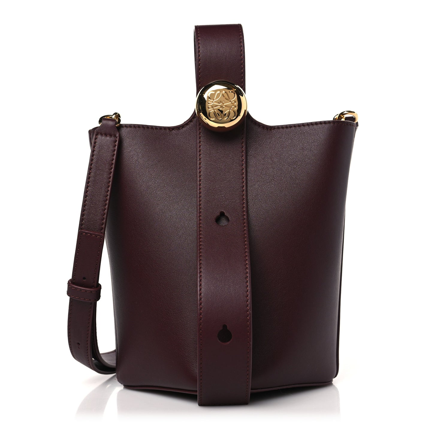 Calfskin Mini Pebble Bucket Bag Dark Burgundy
