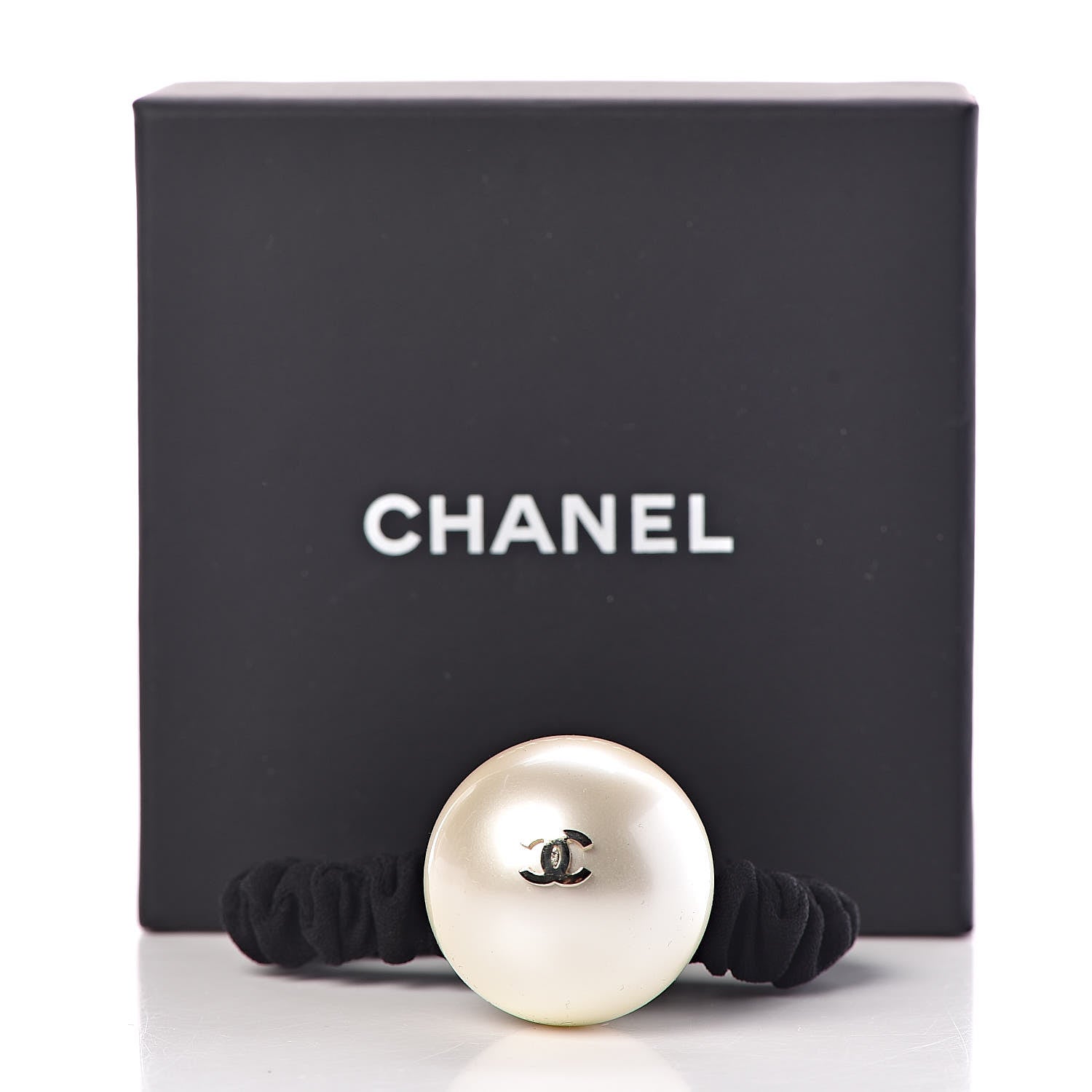 Chanel Pearl CC Hair Tie Black Gold Pearly White 5 of 5