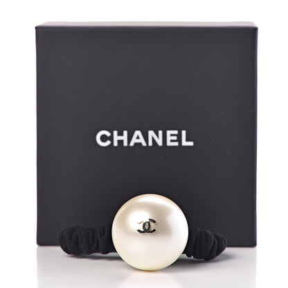 Chanel Pearl CC Hair Tie Black Gold Pearly White 5 of 5