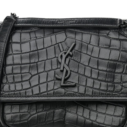 Saint Laurent Calfskin Crocodile Embossed Matelasse Monogram Baby Niki Chain Satchel Black 9 of 12