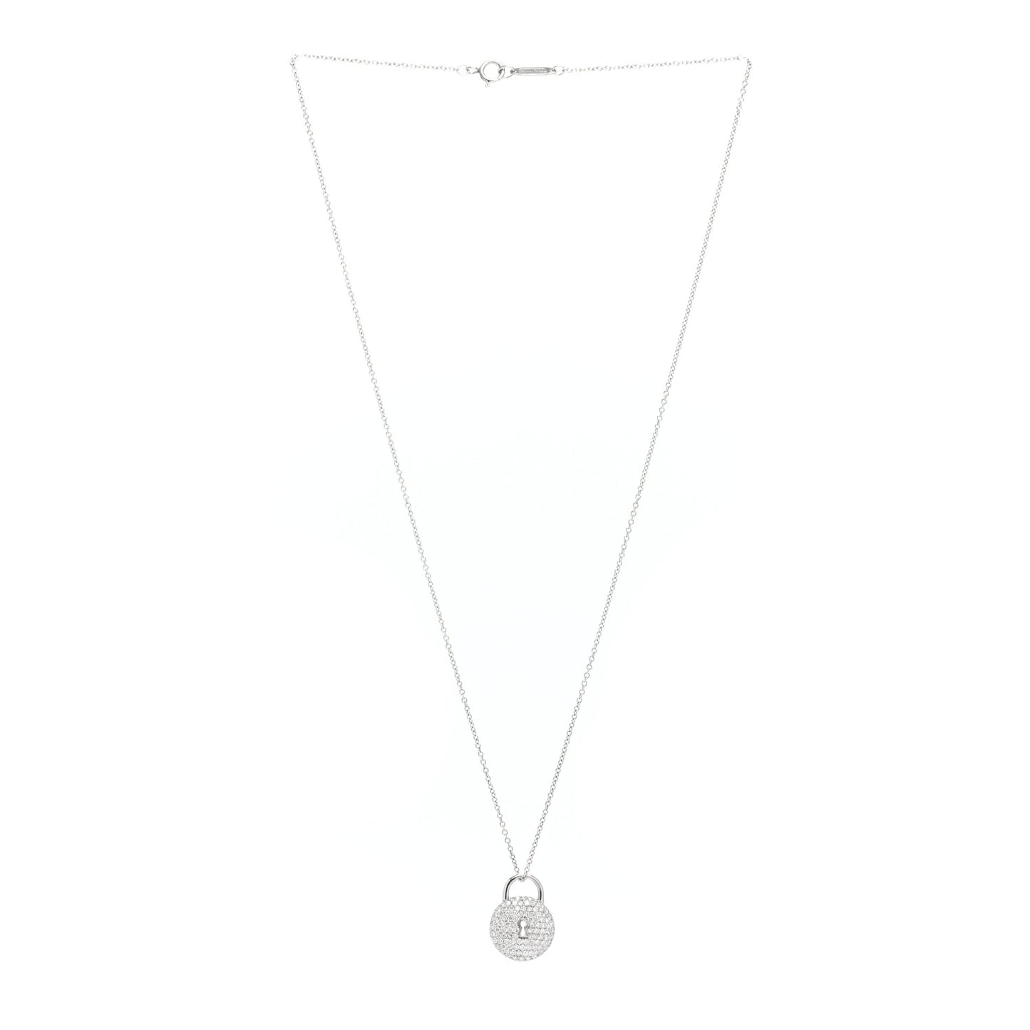 Platinum Diamond Round Lock Pendant Necklace
