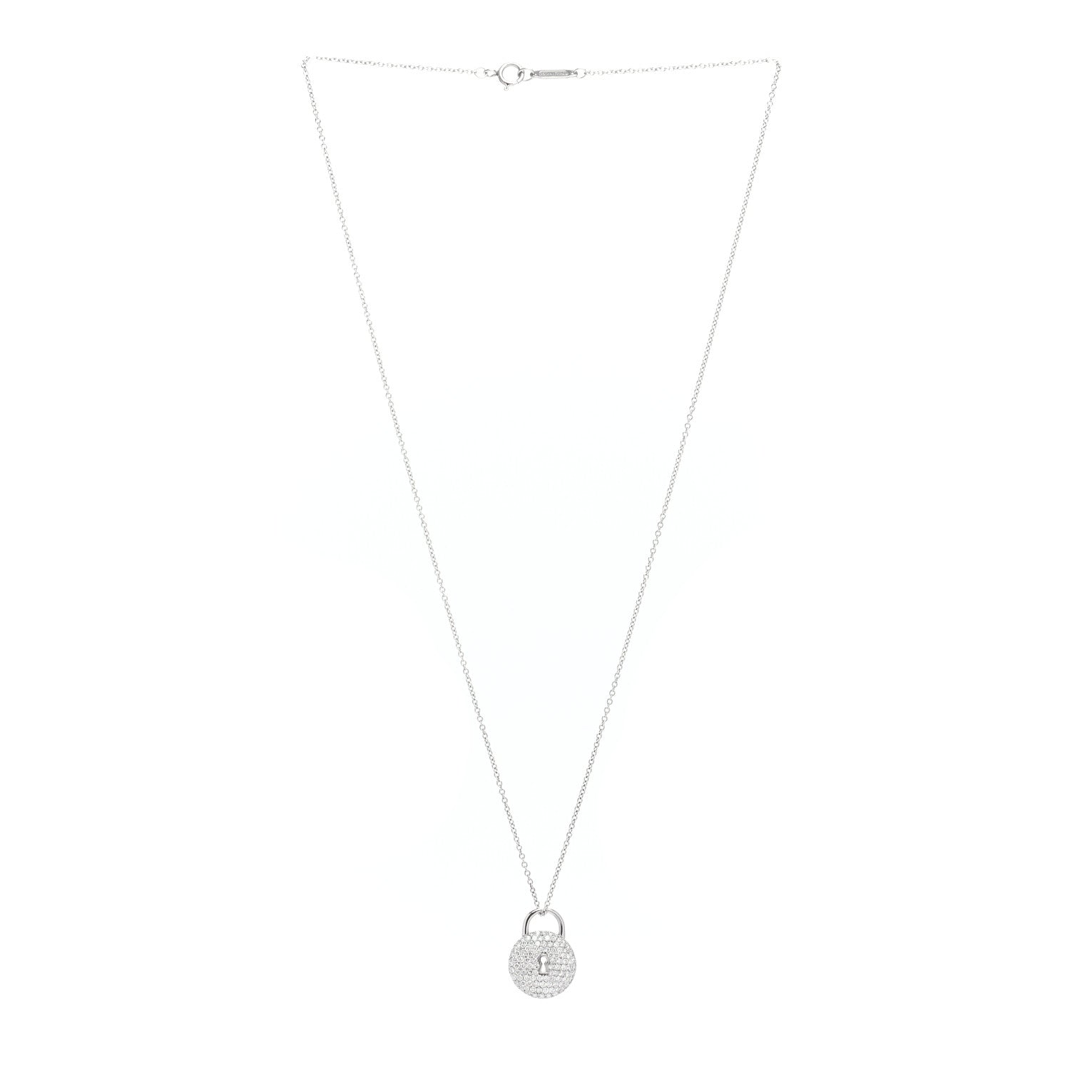 Tiffany Platinum Diamond Round Lock Pendant Necklace 3 of 4