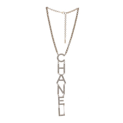 Chanel Metal Crystal Cha-Nel Logo Necklace Gold 3 of 7