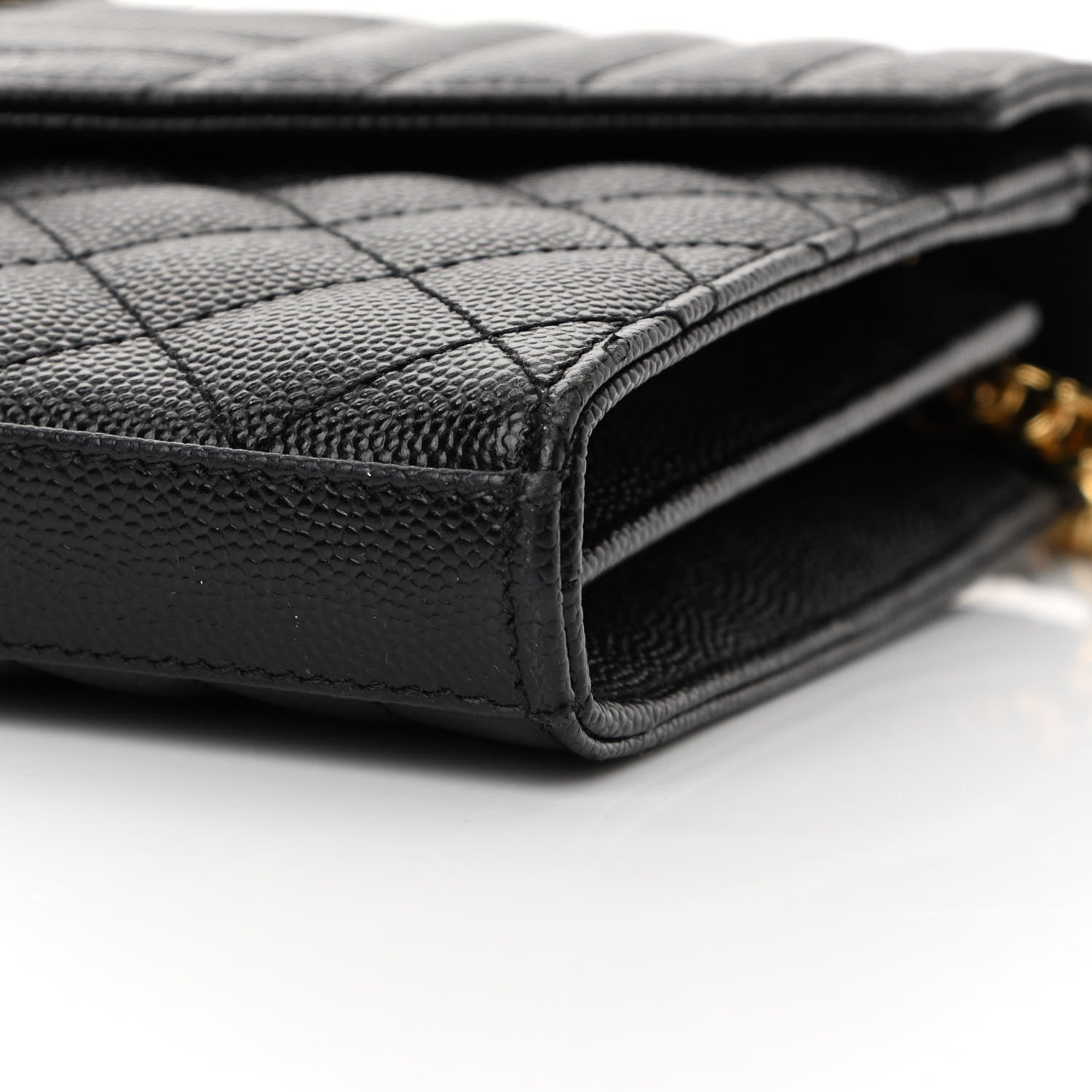 Saint Laurent Grain De Poudre Mixed Matelasse Triquilt Monogram Chain Wallet Black 18 of 23