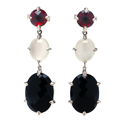 David Yurman Sterling Silver Garnet Quartz Onyx Chatelaine Triple Drop Earrings 1 of 4