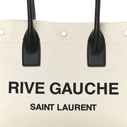 Saint Laurent Linen Calfskin Small Rive Gauche Tote Greggio Natural 8 of 11