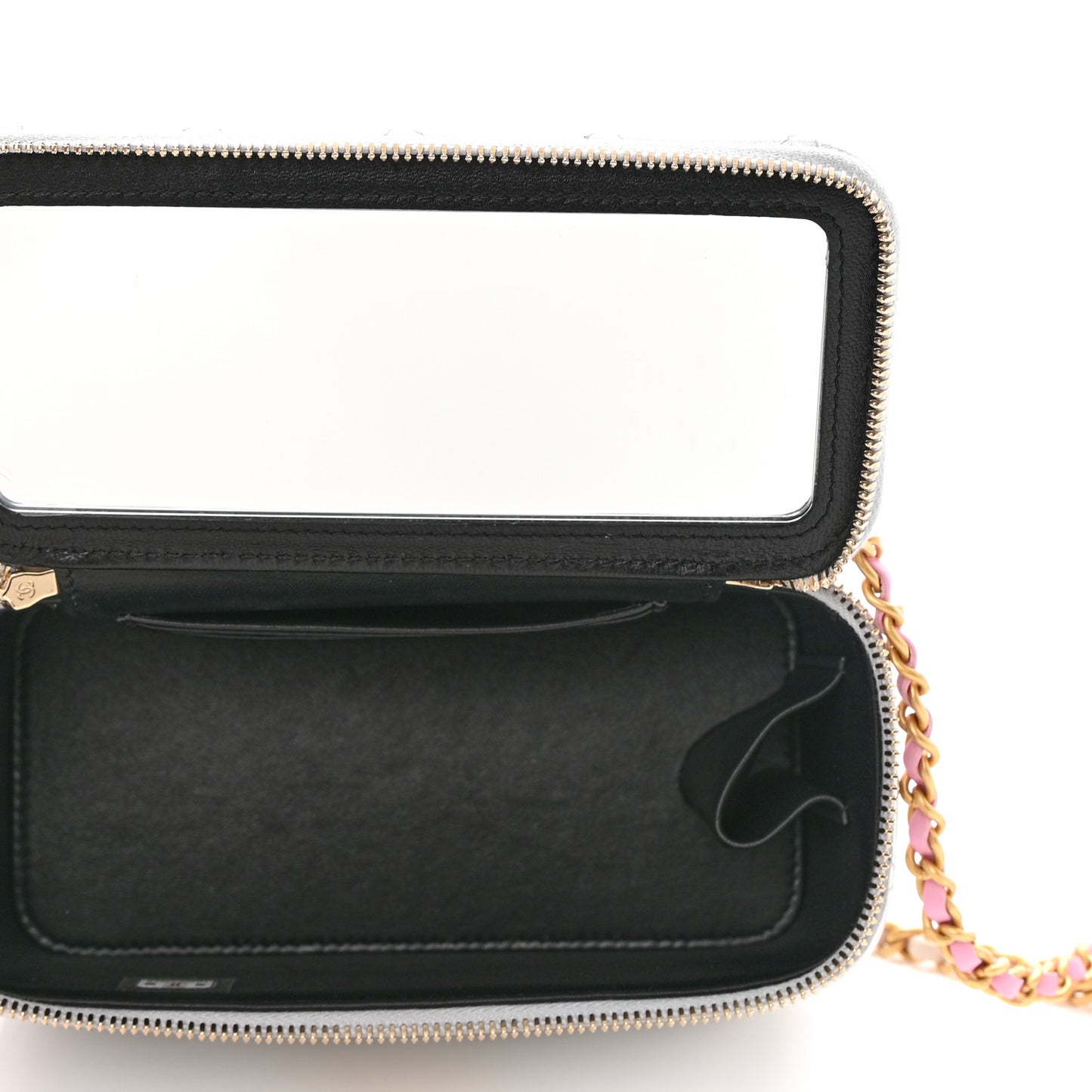 Metallic Lambskin Quilted Pick Me Up Vanity Case Silver