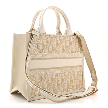 Christian Dior Oblique Chambray Calfskin Small Book Tote With Strap Gold Natural 4 of 12