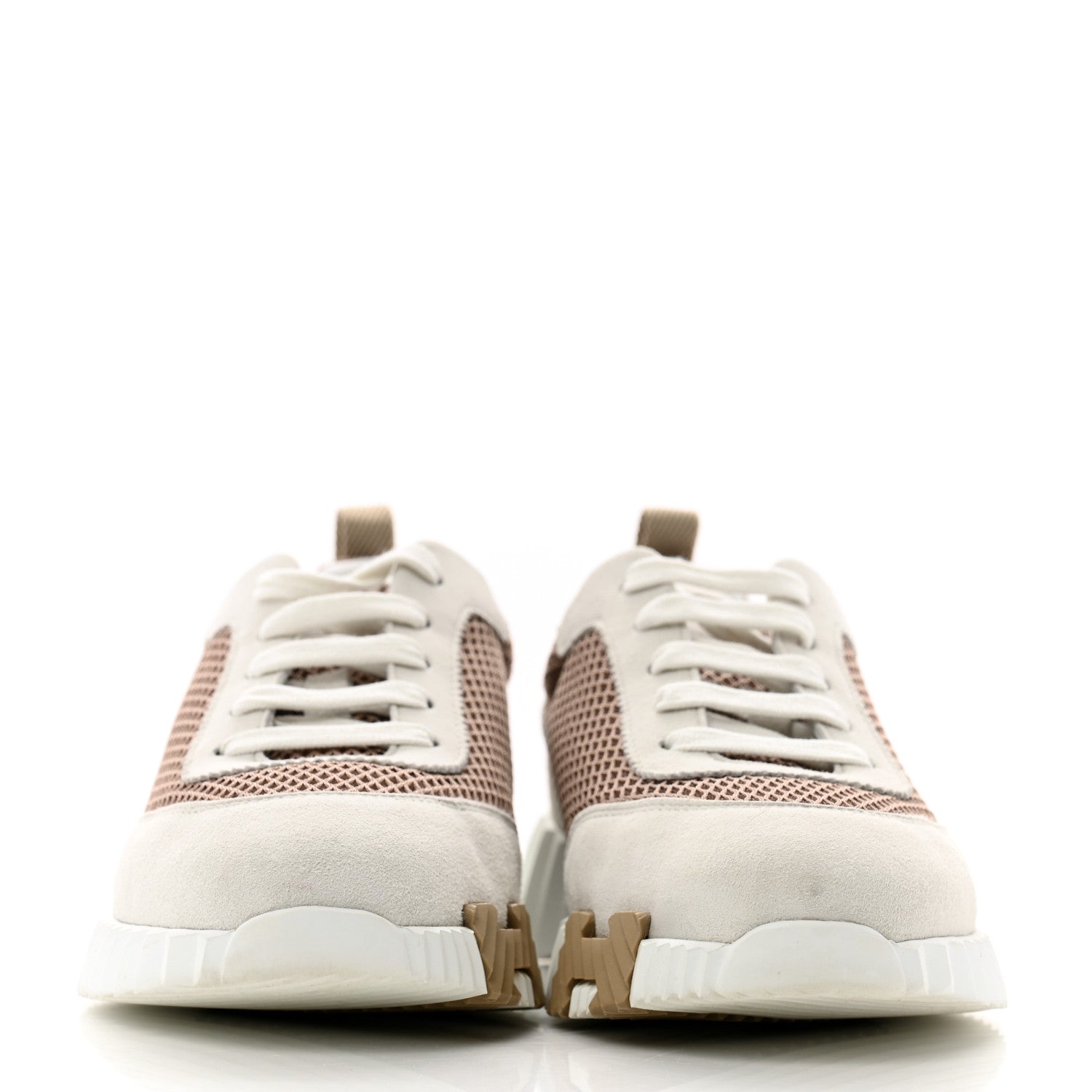 Hermes Air Mesh Suede Goatskin Bouncing Sneakers 38 Beige Argile White 3 of 14