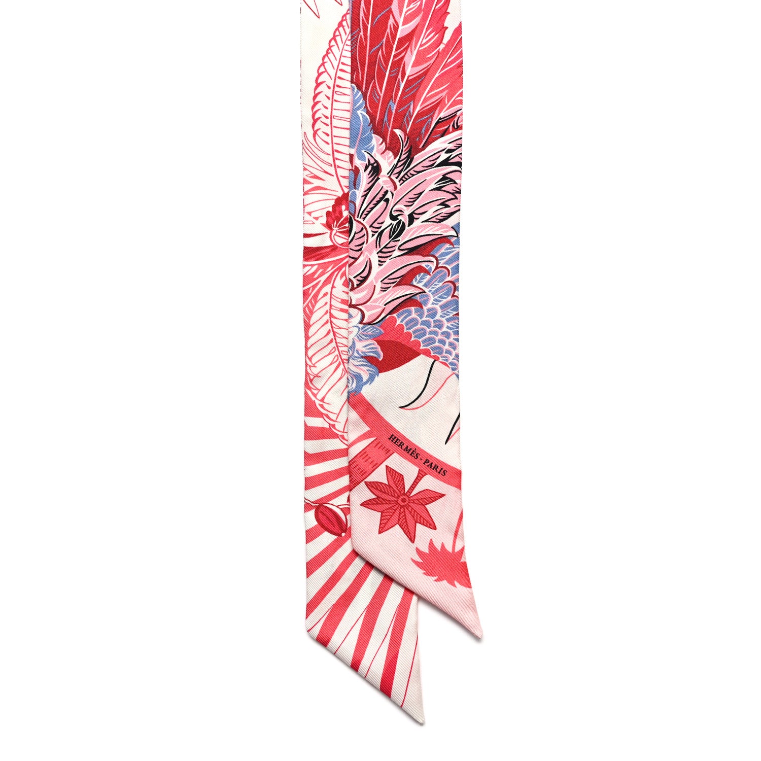 Hermes Silk Mythiques Phoenix Coloriages Twilly White Corail Blue Jean 2 of 5