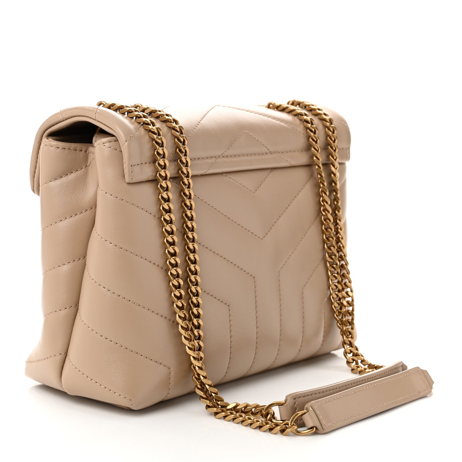 Saint Laurent Calfskin Y Quilted Monogram Small Loulou Chain Satchel Dark Beige 3 of 10