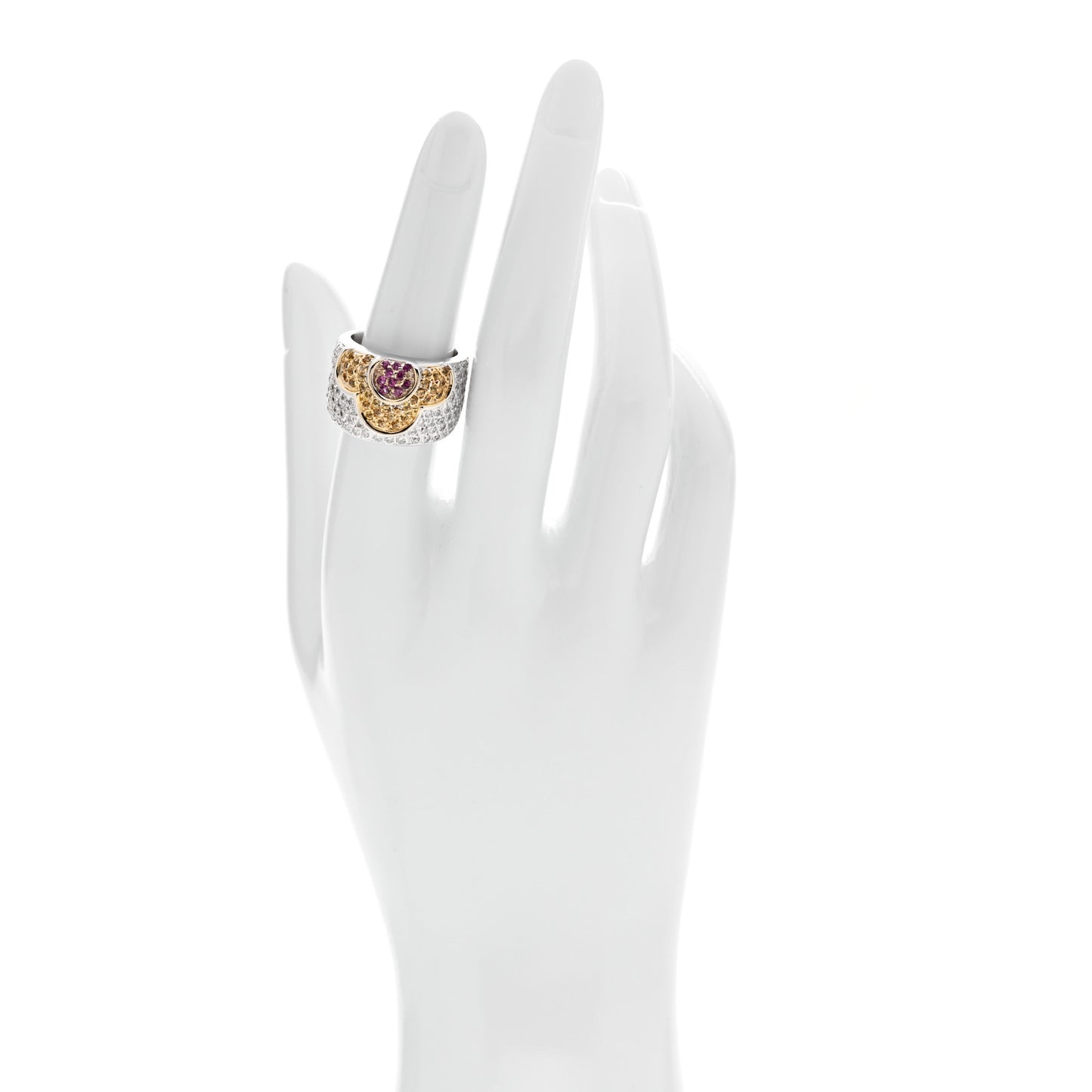 18K White Gold Diamond .85ctw Pink Yellow Sapphire Floral Ring 53 6.25