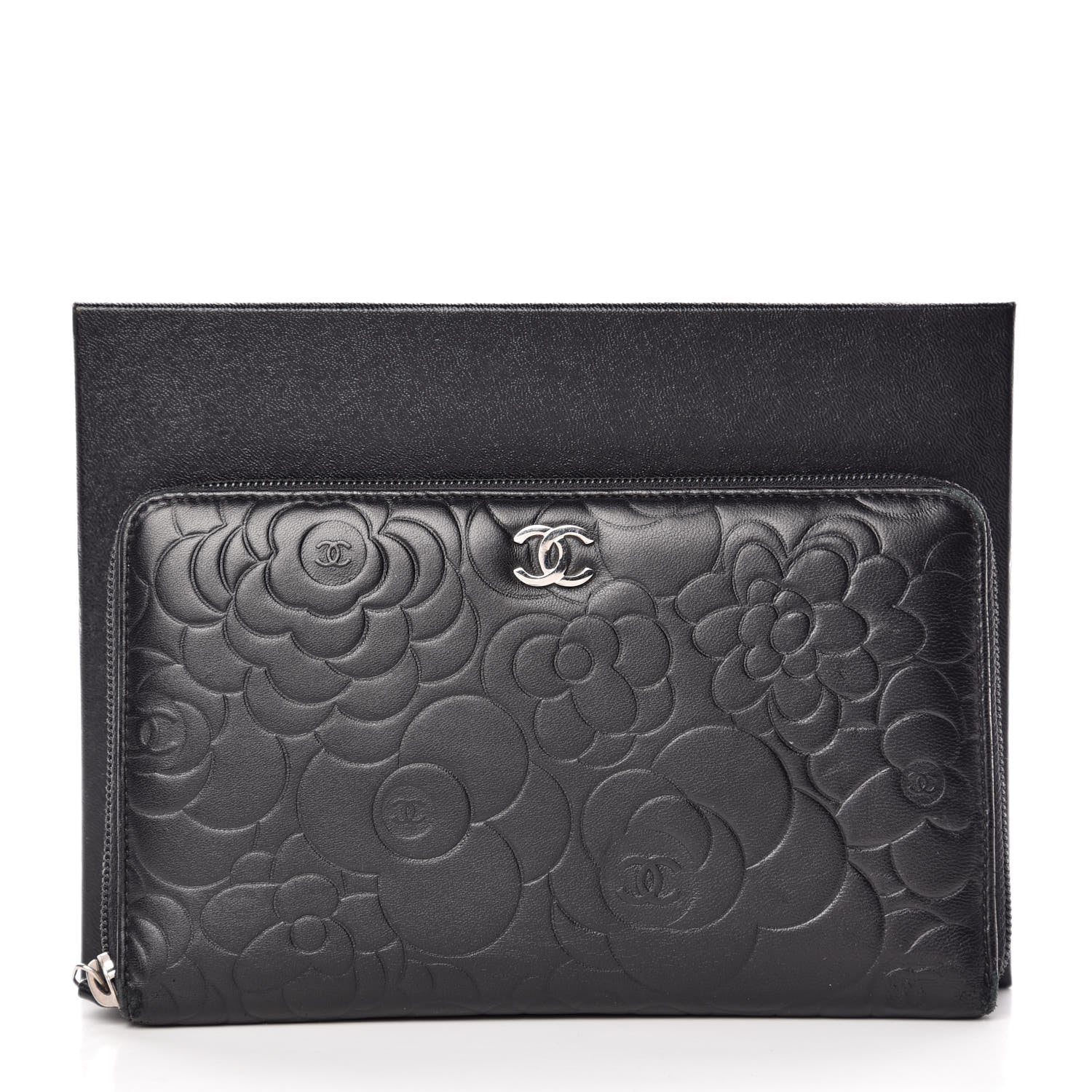 Chanel Lambskin Camellia Embossed Zip Around Organizer Wallet Black 10 of 10