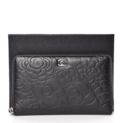Chanel Lambskin Camellia Embossed Zip Around Organizer Wallet Black 10 of 10