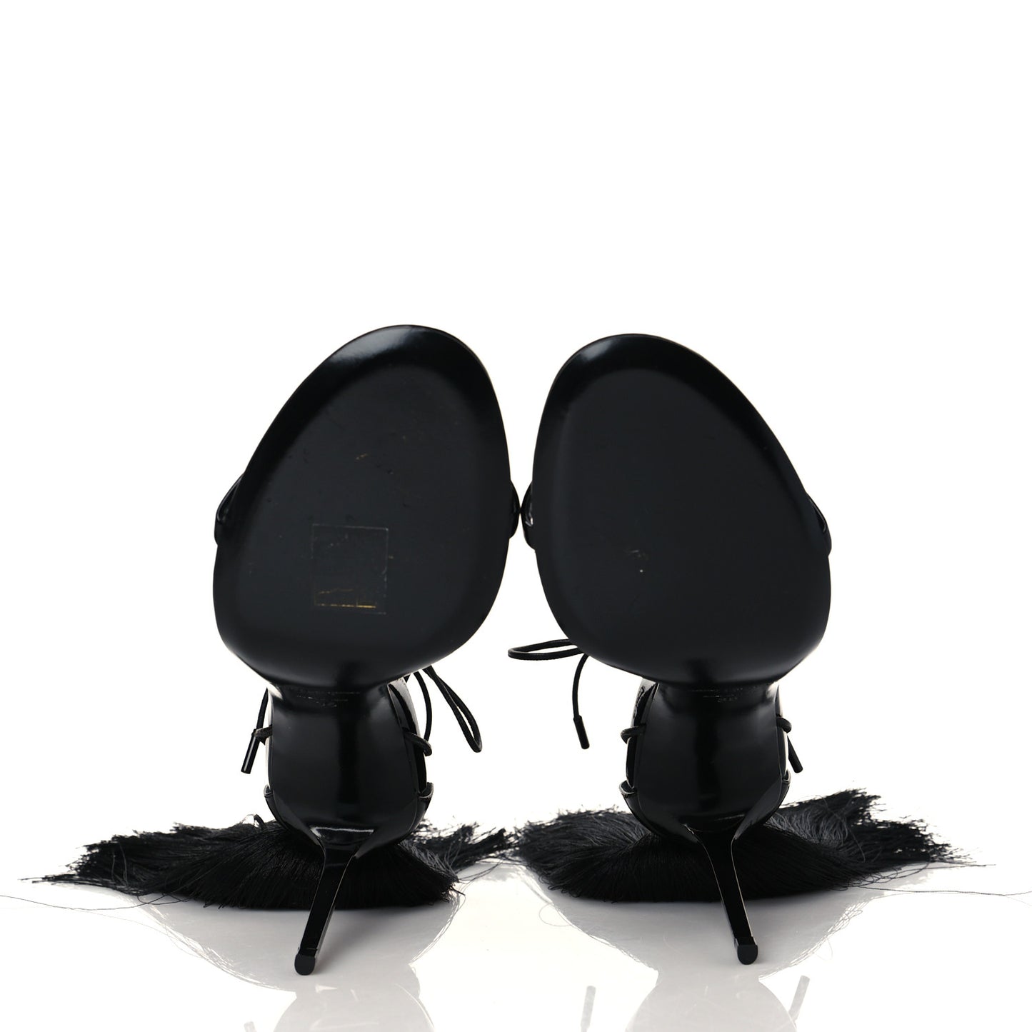 Tassel Embellished Calfskin Ankle-Wrap Sandals 35 Black