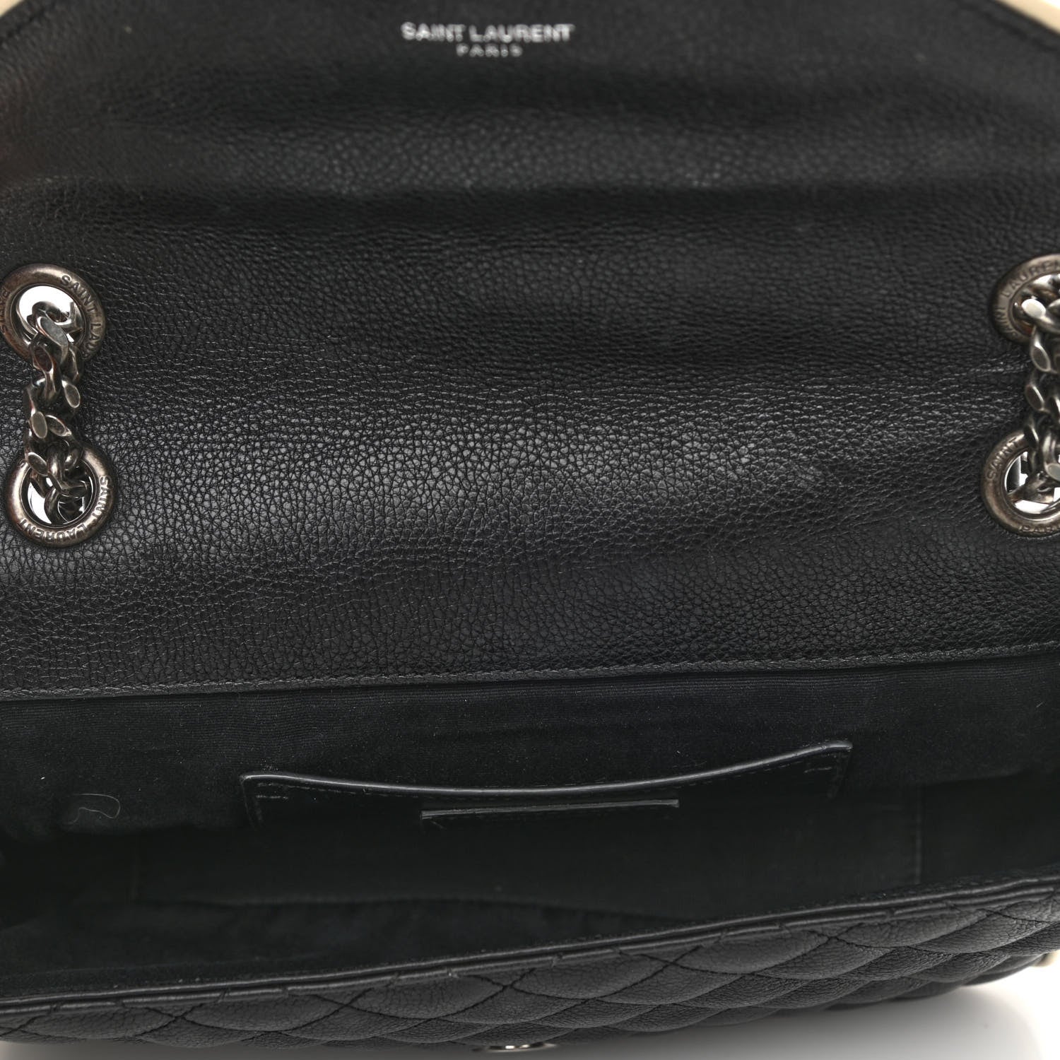 Saint Laurent Grained Calfskin Tri-Quilt Monogram Medium College Bag Black White 3 of 14