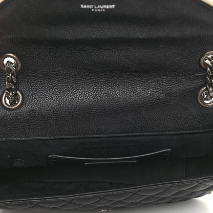Saint Laurent Grained Calfskin Tri-Quilt Monogram Medium College Bag Black White 3 of 14
