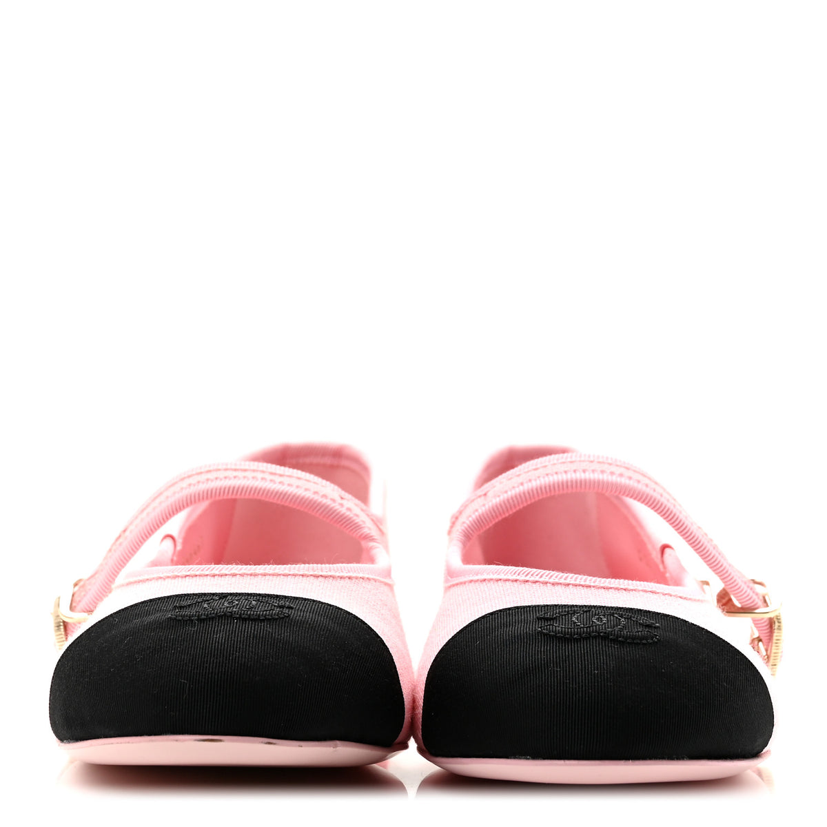 Chanel Fabric Grosgrain Mary Jane Flats 38 Light Pink Black 3 of 10