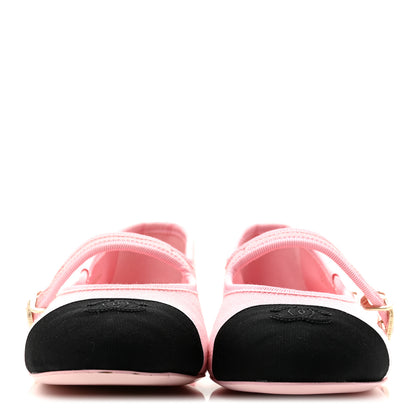 Chanel Fabric Grosgrain Mary Jane Flats 38 Light Pink Black 3 of 10