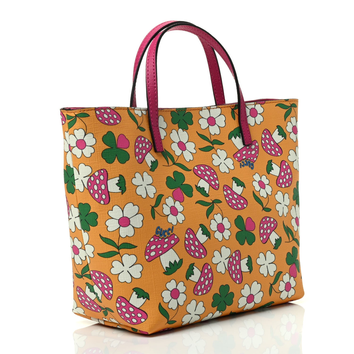 Gucci Canvas Childrens Flower Mushroom Print Tote Pink Yellow 2 of 9