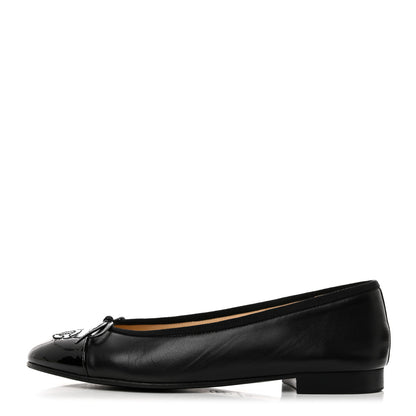 Chanel Lambskin Patent Cap Toe Ballerina Flats 37 Black 1 of 10