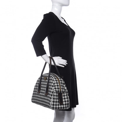 Prada Jacquard Check Vitello Vintage Vichy Bowler Bag White Black 2 of 12