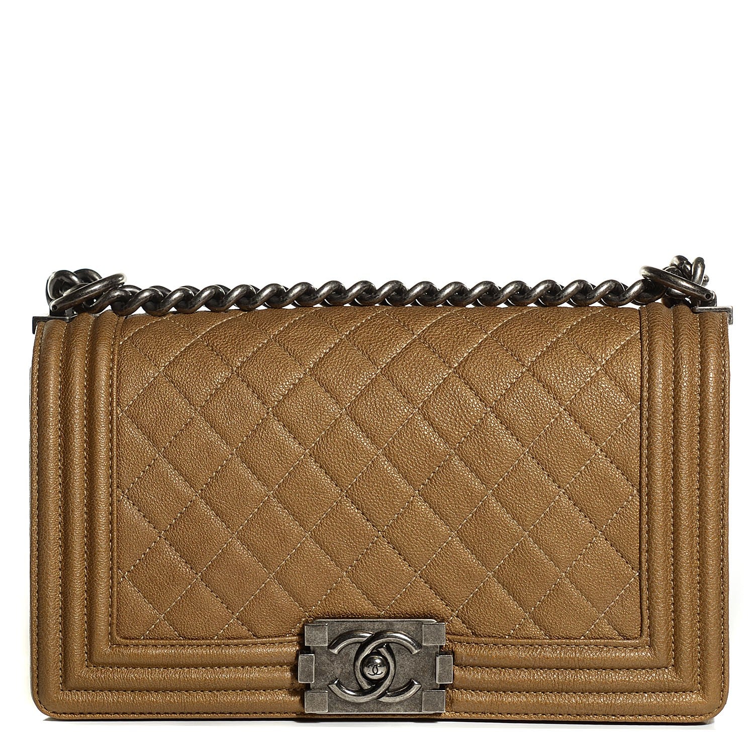 Chanel Metallic Calfskin Quilted Medium Boy Flap Dark Gold 1 of 9