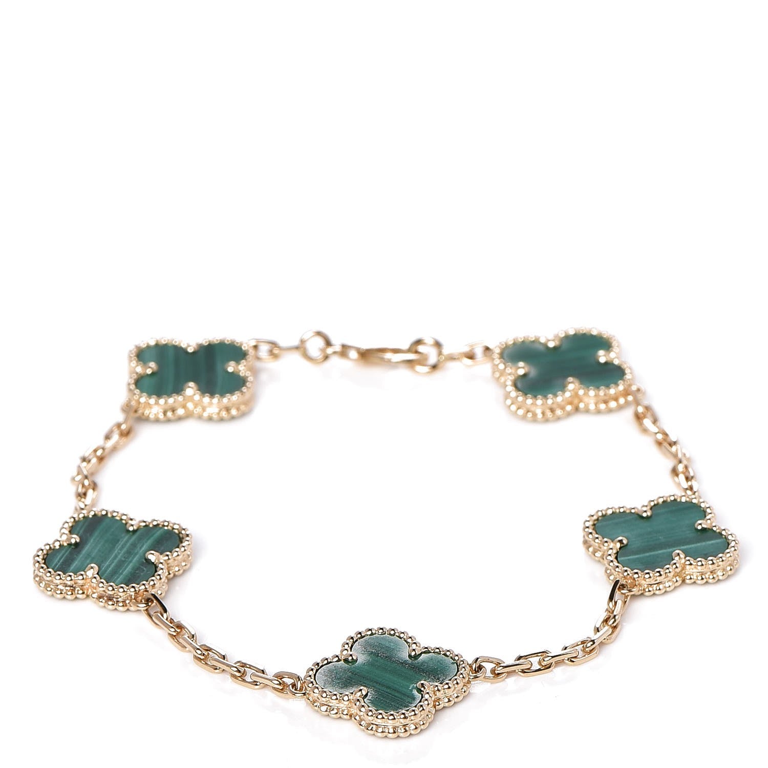 Van Cleef & Arpels 18K Yellow Gold Malachite 5 Motifs Vintage Alhambra Bracelet 1 of 4