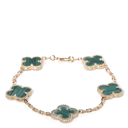 Van Cleef & Arpels 18K Yellow Gold Malachite 5 Motifs Vintage Alhambra Bracelet 1 of 4