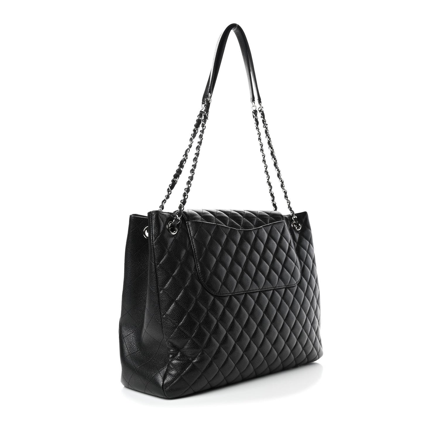 Caviar Quilted Flap Tote Black